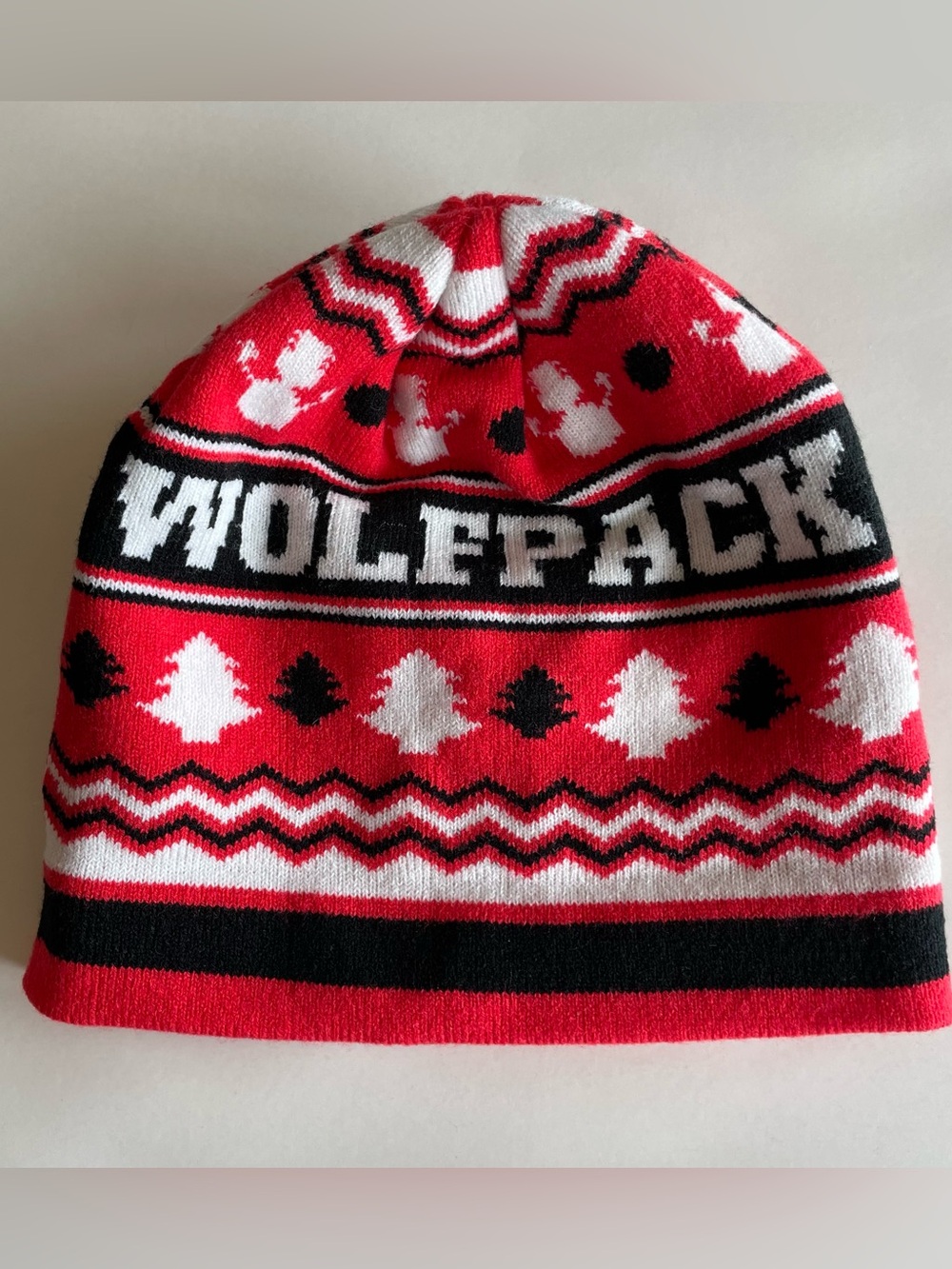 NC State NCSU Wolfpack Fair Isle Snowman Tree Chevron Red White & Black Beanie